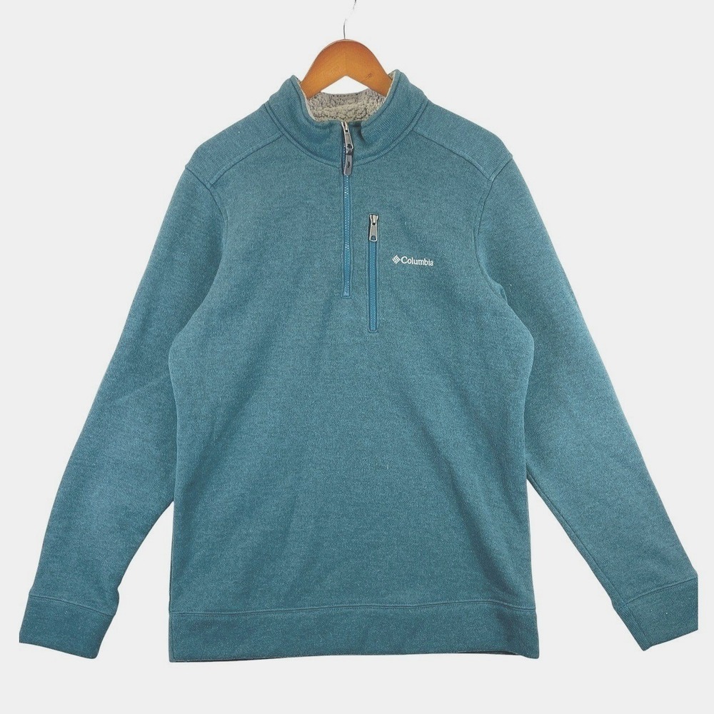 Columbia Fleece Quarter Zip Sweater Pullover Mens L Green Outdoor Warm
